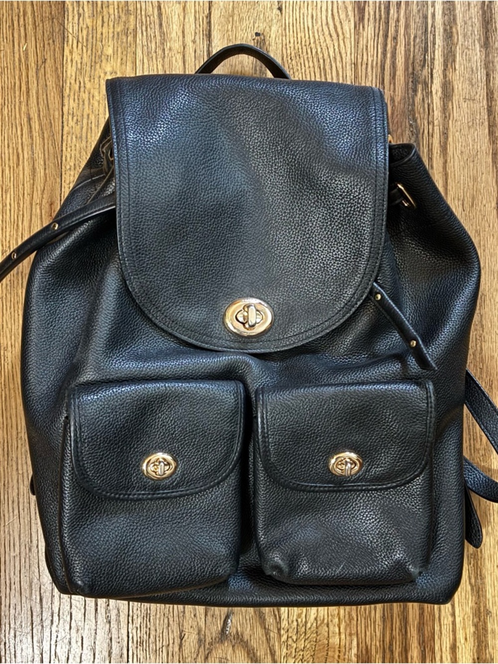 Coach Turnlock Rucksack Backpack Black Pebble Leather Bag Retail $398